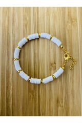 Fimo Bileklik Sarı Ara 4 No Boncuklu. Beyaz.