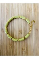 Fimo Bileklik Sarı Ara 4 No Boncuklu. Fıstık Yeşili.