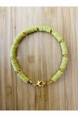 Fimo Bileklik Sarı Ara 4 No Boncuklu. Fıstık Yeşili.