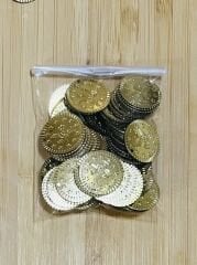 Ince Metalik Kaplama Tuğra Plastik Pul 20mm. Tahmini 100 Adet Civarı. Gold.