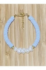 Fimo Bileklik Sarı Ara 4 No Boncuklu. Gök Mavi.