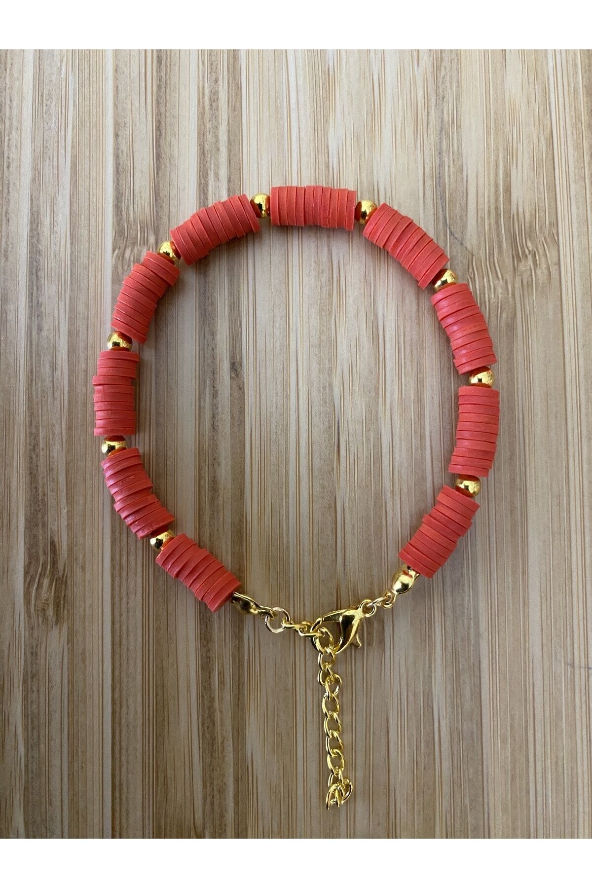 Fimo Bileklik Sarı Ara 4 No Boncuklu. Kırmızı.