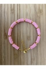 Fimo Bileklik Sarı Ara 4 No Boncuklu. Pembe.