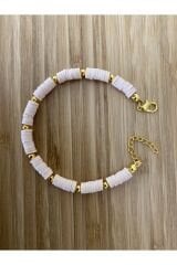 Fimo Bileklik Sarı Ara 4 No Boncuklu. Açık Somon.