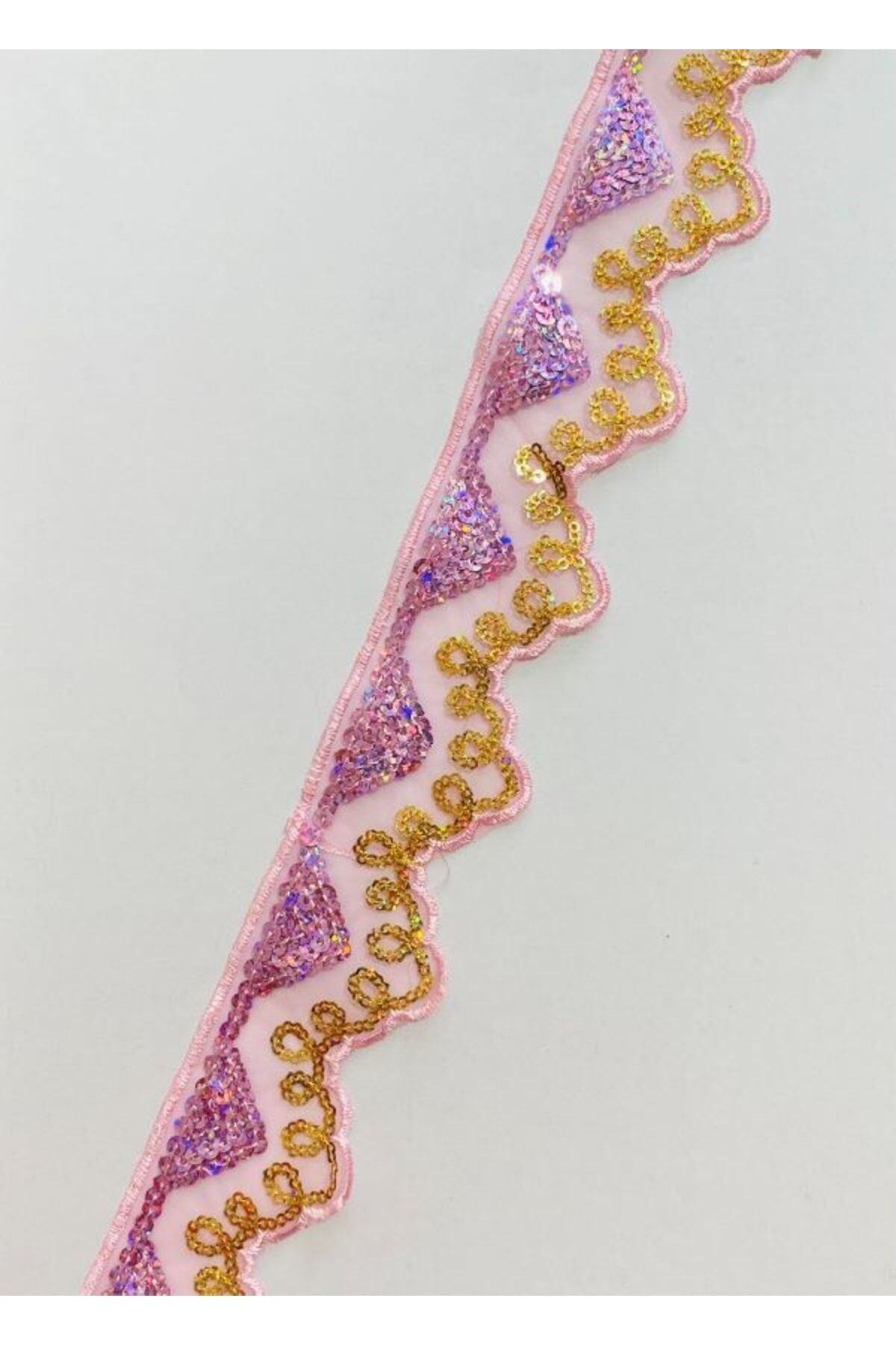 Pullu Organze Güpür 5cm X 1metre. Pembe.