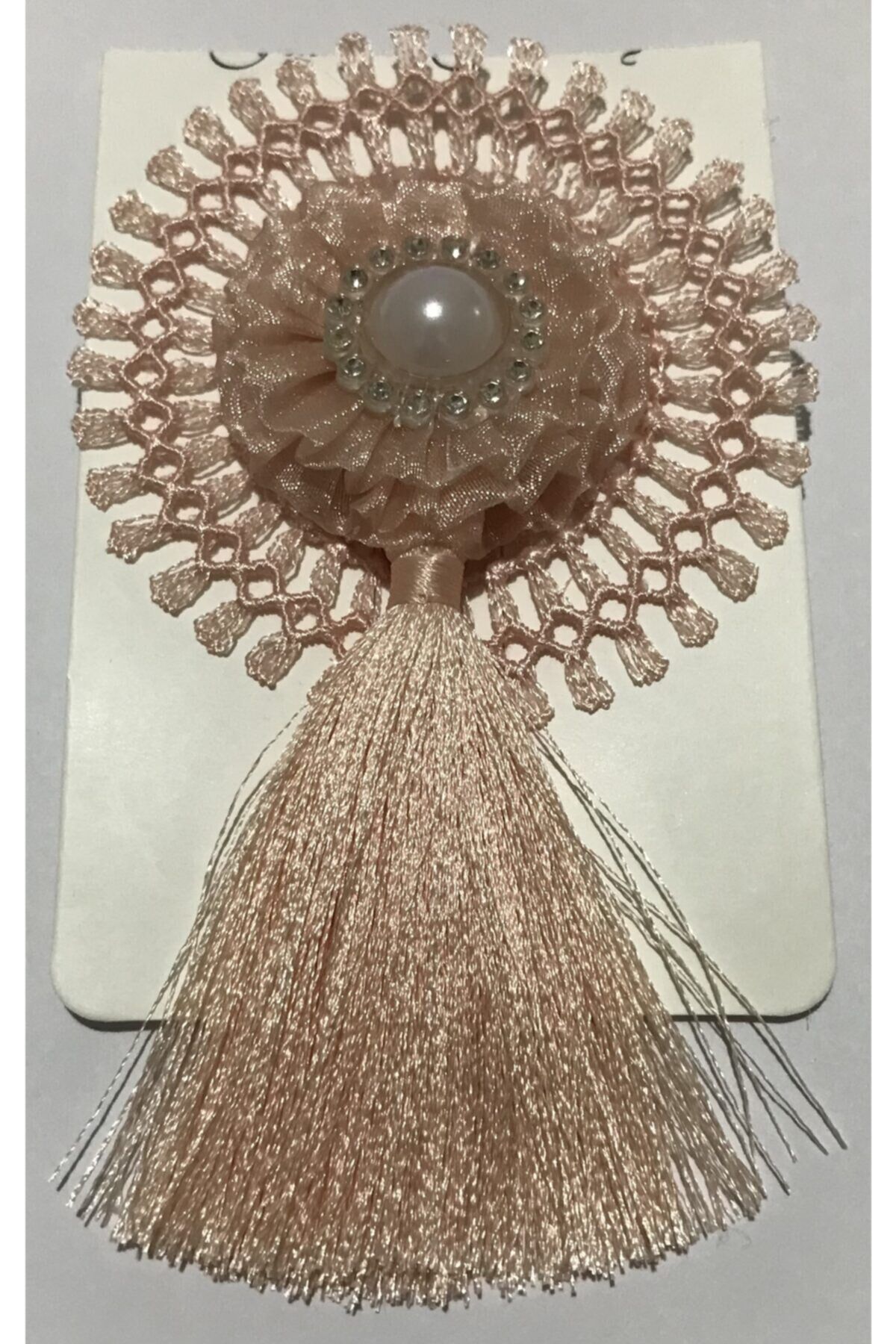 Püsküllü Dantelli Incili Aplik. Renk: Pudrai