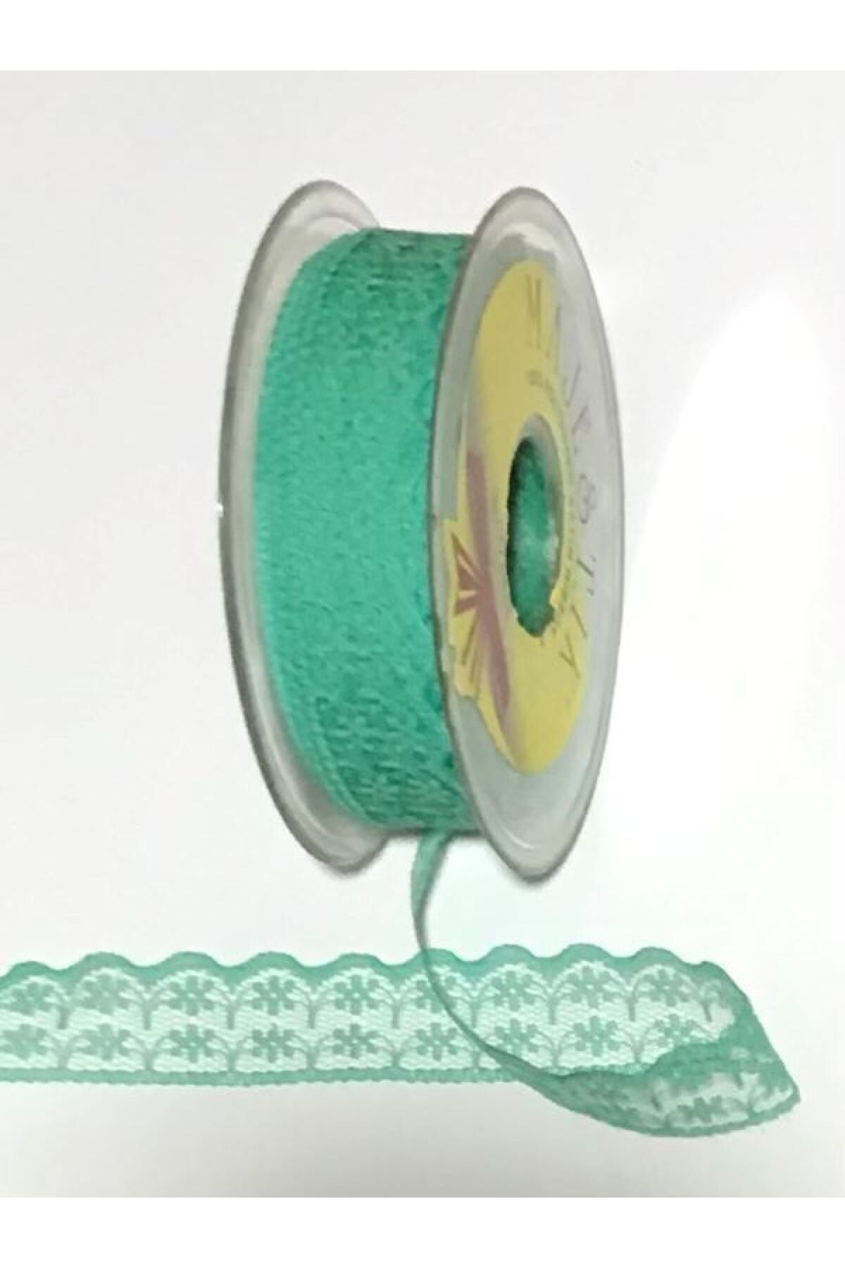 Tül Güpür. (FİSTO) Eni: 2.5cm. Boy:4 Metre. Su Yeşili.