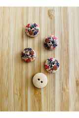 Gelincik Desen Boyama Doğal Ahşap Düğme 15 mm.  5'li Paket. Gelincik.