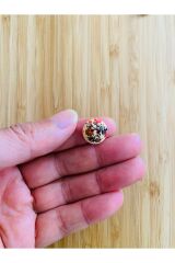 Gelincik Desen Boyama Doğal Ahşap Düğme 15 mm.  5'li Paket. Gelincik.