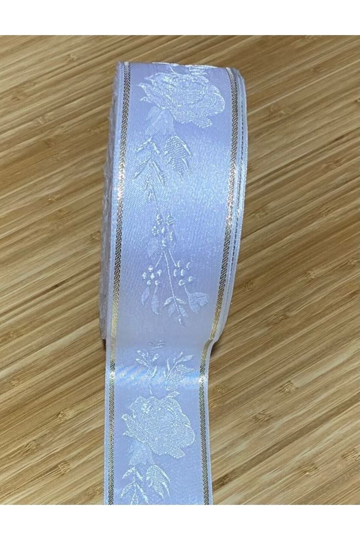 Geniş Takı Kurdele. Beyaz Desenli. 6cm. 2metre.