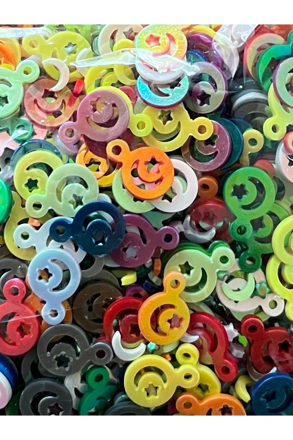 Renkli Jan Jan Ay Yıldız Oya, Abiye, Halhal, Bileklik, Kolye. Pleksi Plastik El Işleme Pul. 20gr