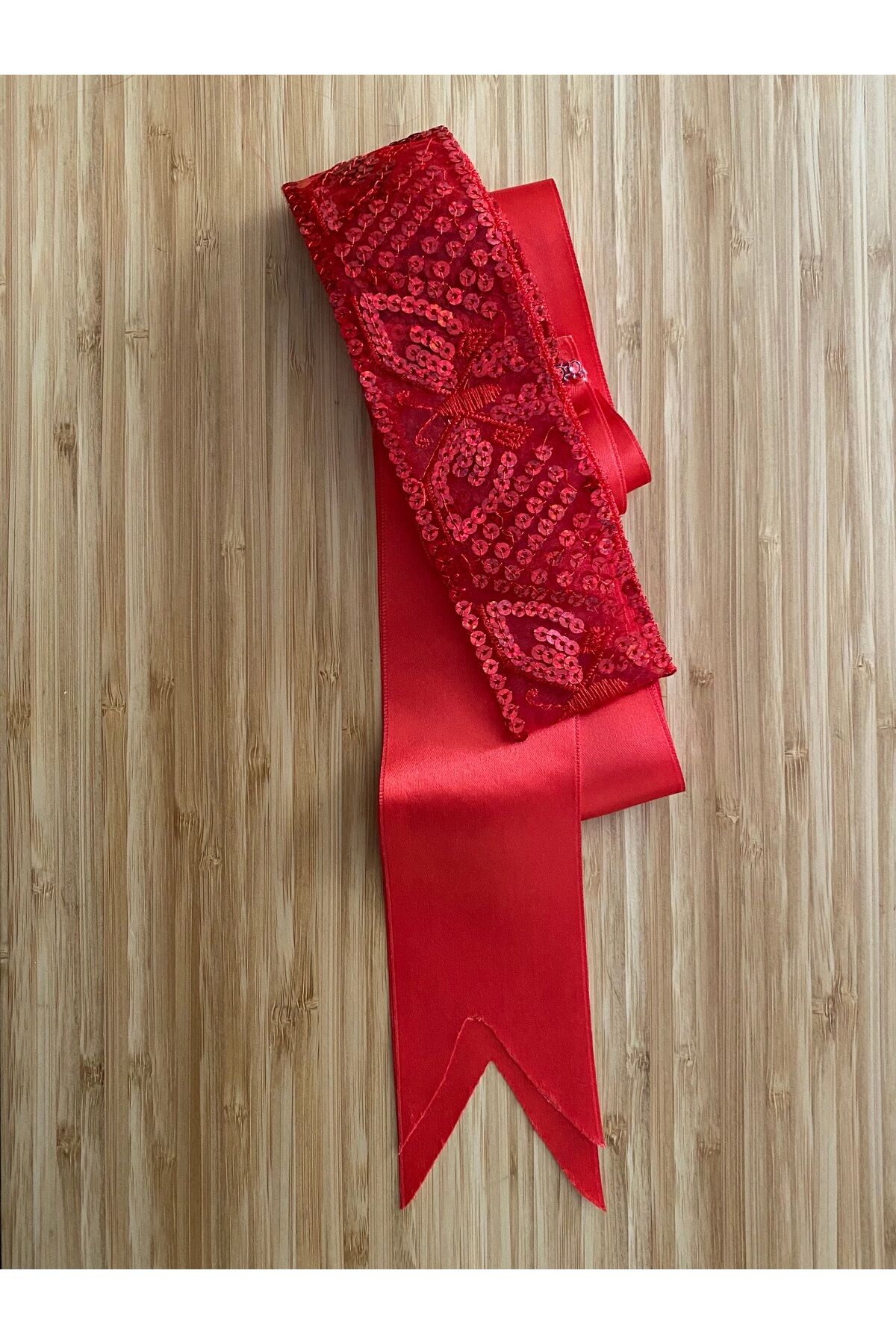 Geniş, Güpürlü Bel Kemer Takı Kurdele Kırmızı  6cm x 2.25 metre