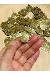 Kulplu Ince Metalik Kaplama Tuğra Plastik Pul 20mm. Tahmini 100 Adet Civarı. Gold.