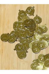 Kulplu Ince Metalik Kaplama Tuğra Plastik Pul 20mm. Tahmini 100 Adet Civarı. Gold.