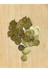 Kulplu Ince Metalik Kaplama Tuğra Plastik Pul 20mm. Tahmini 100 Adet Civarı. Gold.