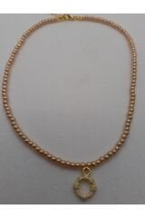 Gold Metal Uçlu Bronz Pudra Inci Kolye