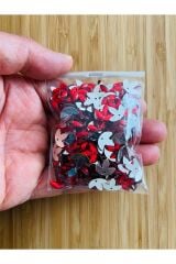 Üç Yapraklı Yonca. Oya, Abiye Ve El Işleme Taş Görünümlü Plastik Pul. Kırmızı. Paket Içi 300 Adet.