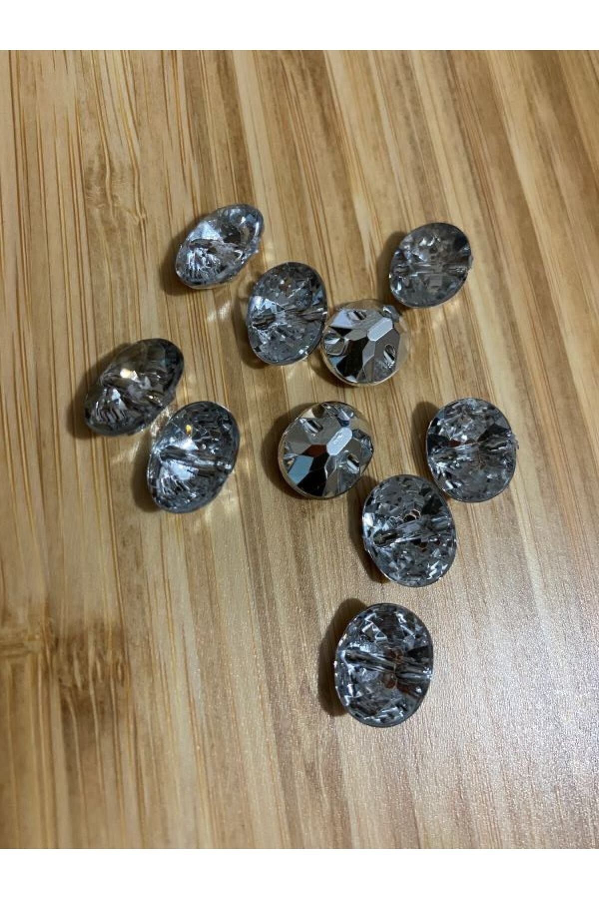 Metalize Taş Görünümlü Düğme 1.1x1.4cm. 10'lu Paket. No:11