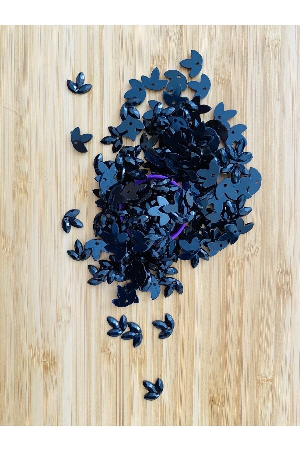 Üç Yapraklı Yonca. Oya, Abiye Ve El Işleme Taş Görünümlü Plastik Pul. Siyah. Paket Içi 300 Adet.