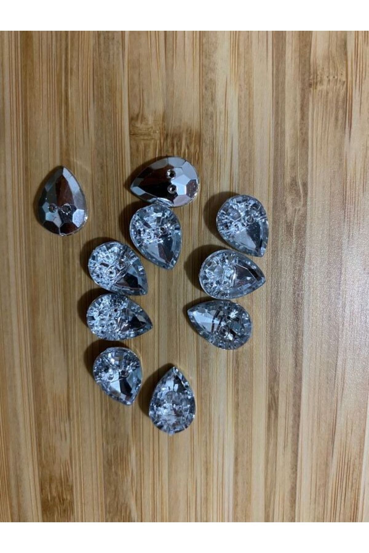 Metalize Taş Görünümlü Düğme 1x1.5cm. 10'lu Paket. No:8