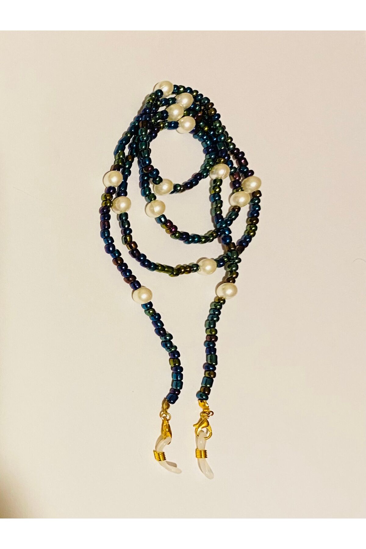 Misinalı 4 No Cam Boncuk, 8 No Krem plastik inci Gözlük ipi 85-88cm.