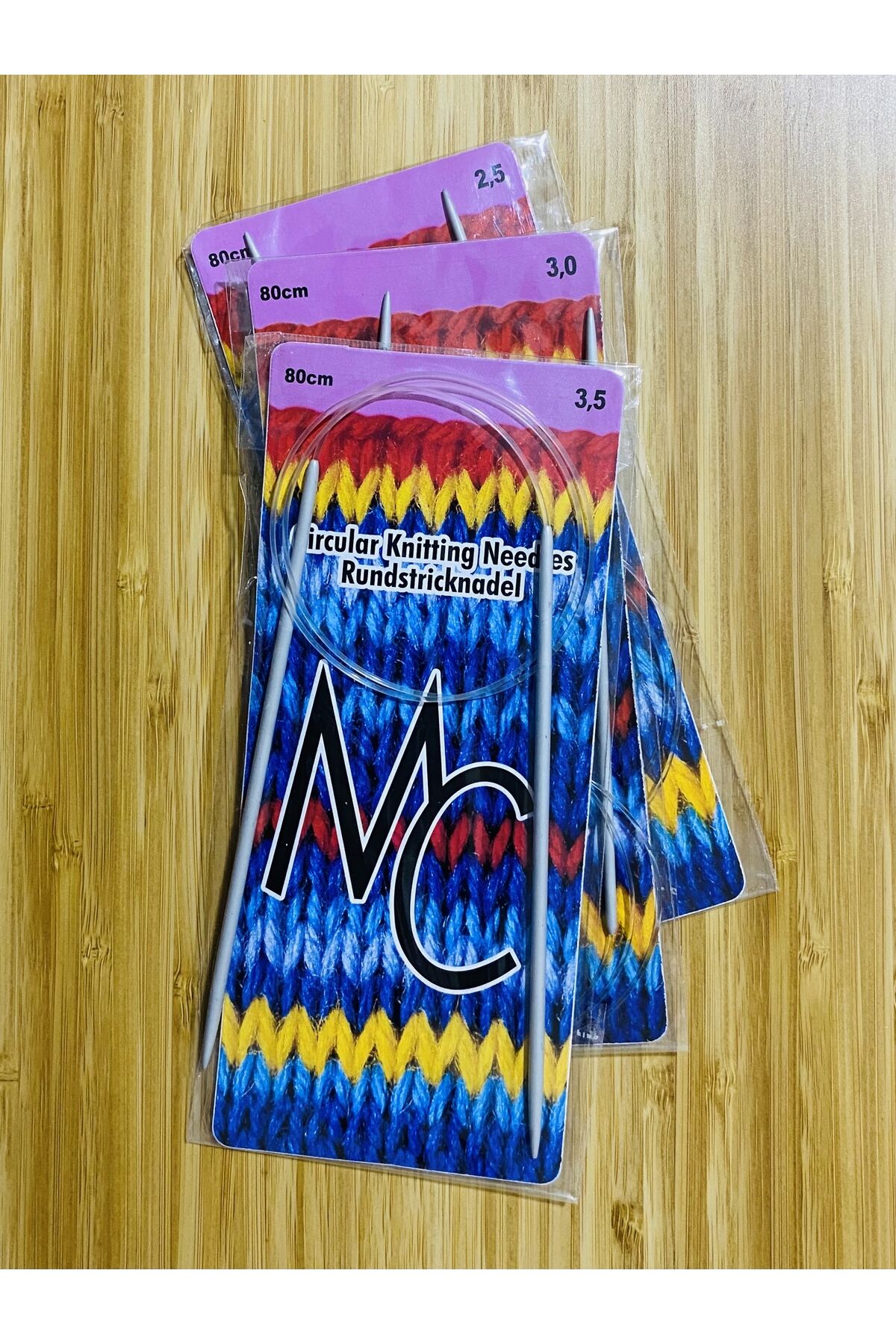 Misinalı Örgü Şiş 80 Cm. Şiş No:2,5-3,0-3,5. 3'lü Paket.