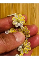 Ütü ile yapışan Papatya Dekoratif Şerit. 20mm. Sarı simli/Degrade. 1metre x 50 adet