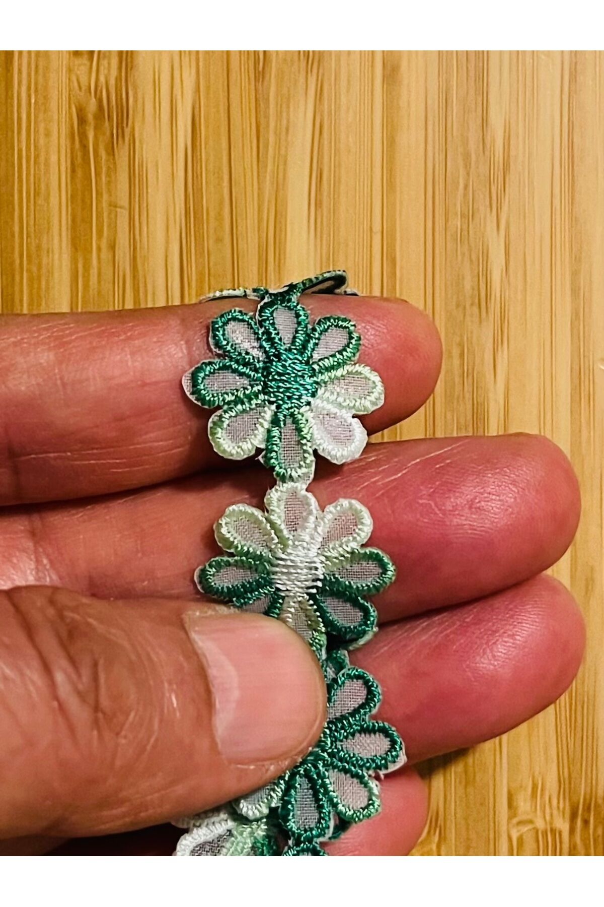 Ütü ile yapışan Papatya Dekoratif Şerit. 20mm. Yeşil/Degrade. 81cm x 42 adet