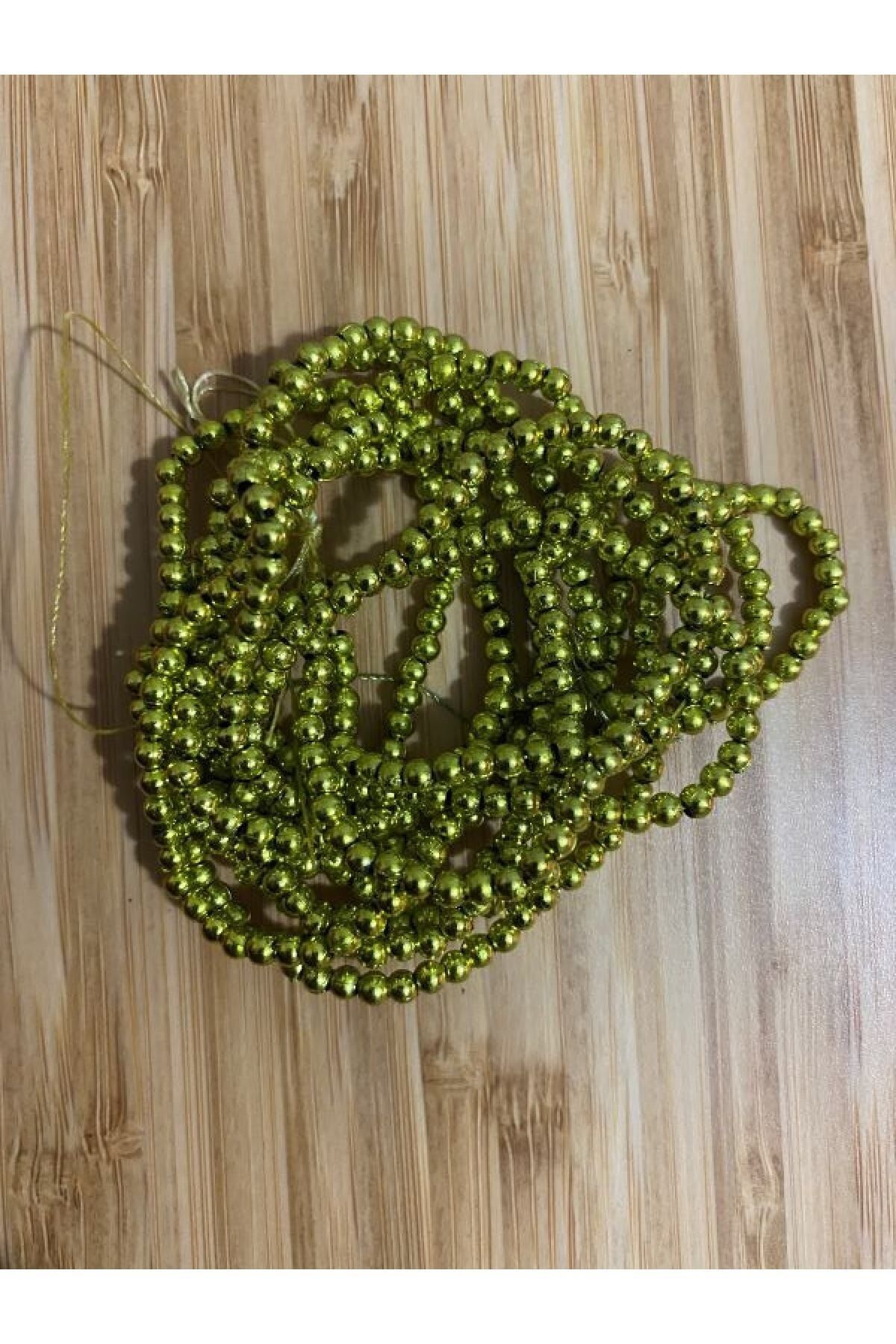 3mm Inci Boncuk 2'li Dizi. Renk: Metalik Fıstık Yeşili. Takriben 620-640 Adet.