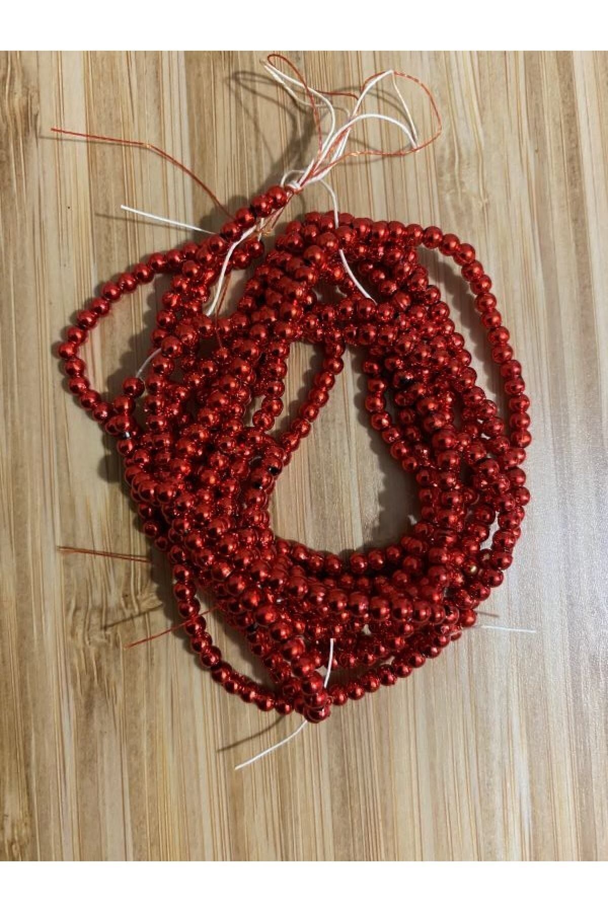 3mm Inci Boncuk 2'li Dizi. Renk: Metalik Kırmızı. Takriben 620-640 Adet.
