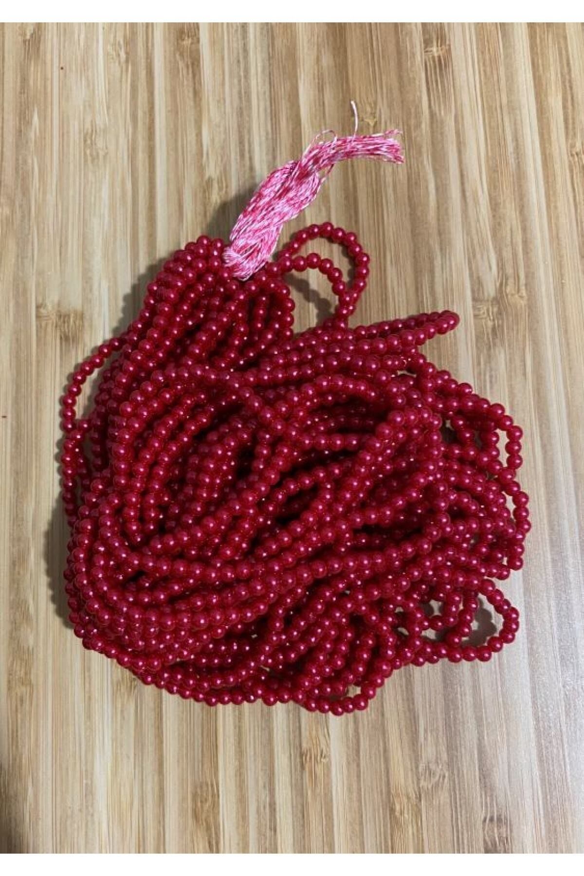 4mm Plastik Inci Boncuk 2 Dizi Yaklaşık 400 Adet. Koyu Kırmızı