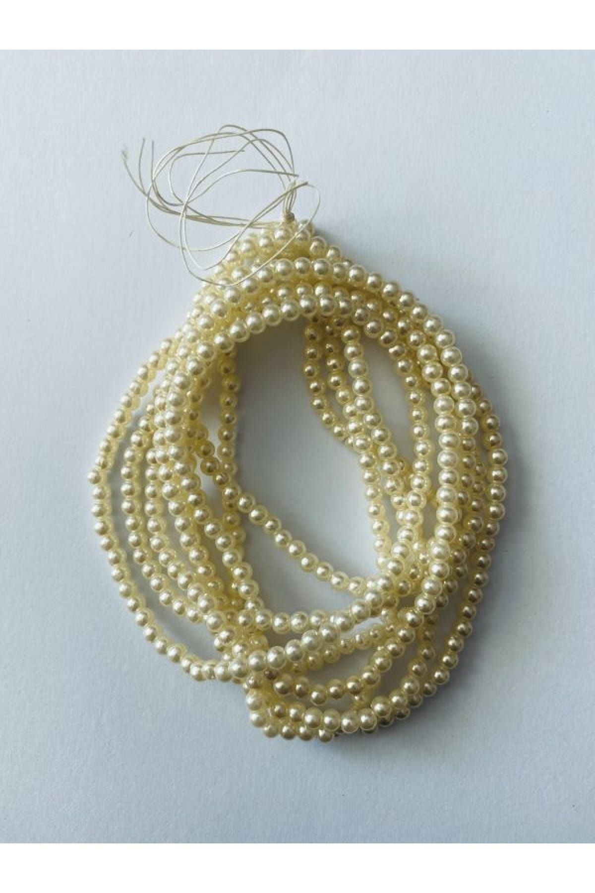 4mm Plastik Inci Boncuk 2 Dizi Yaklaşık 400 Adet. Krem