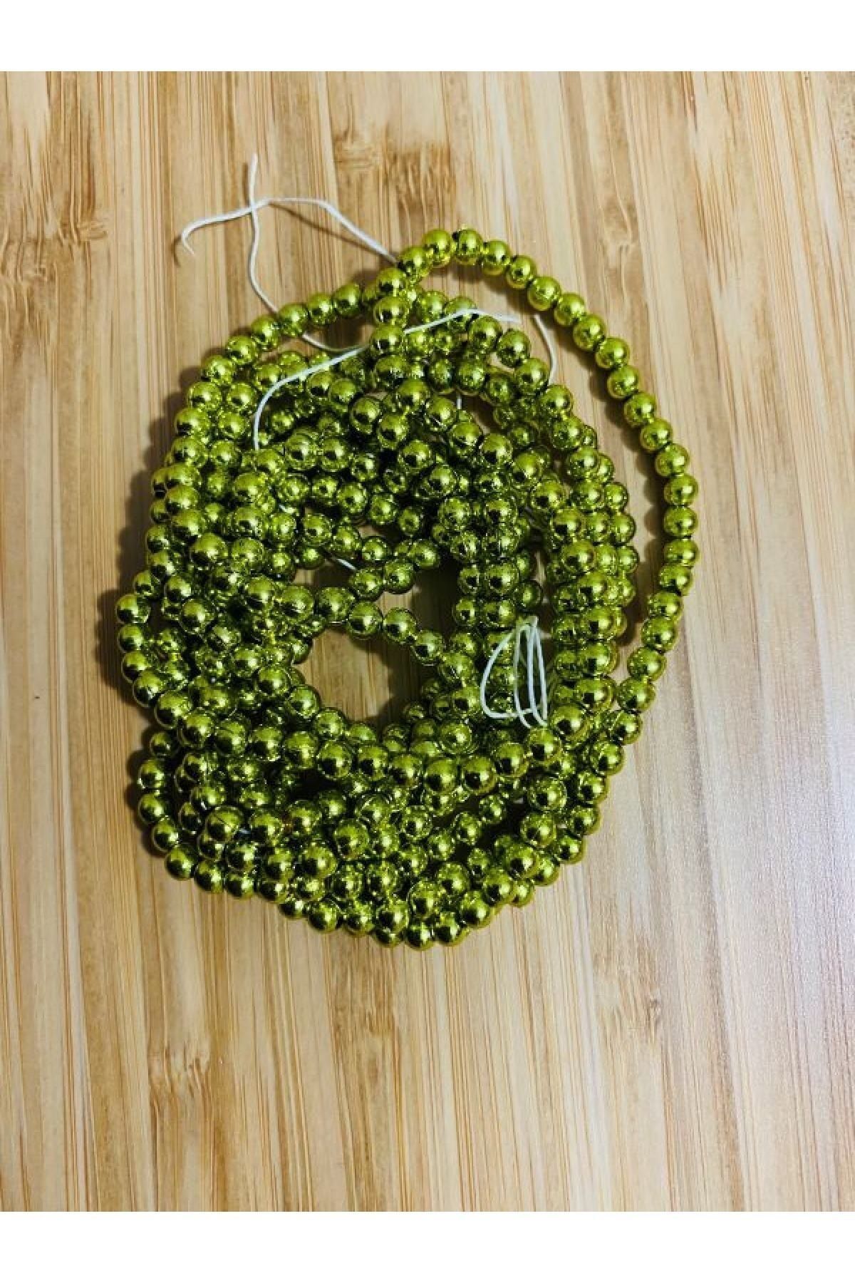 4mm Plastik Inci Boncuk 2 Dizi Yaklaşık 400 Adet. Metalik Yeşil