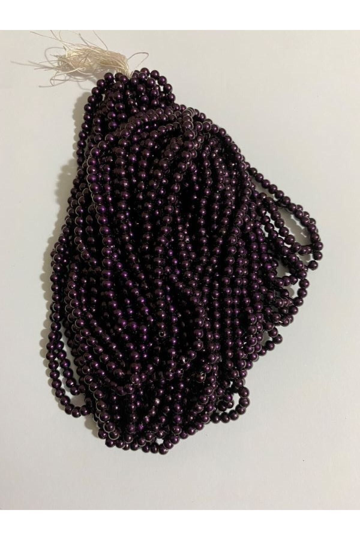 4mm Plastik Inci Boncuk 2 Dizi Yaklaşık 400 Adet. Patlıcan Moru