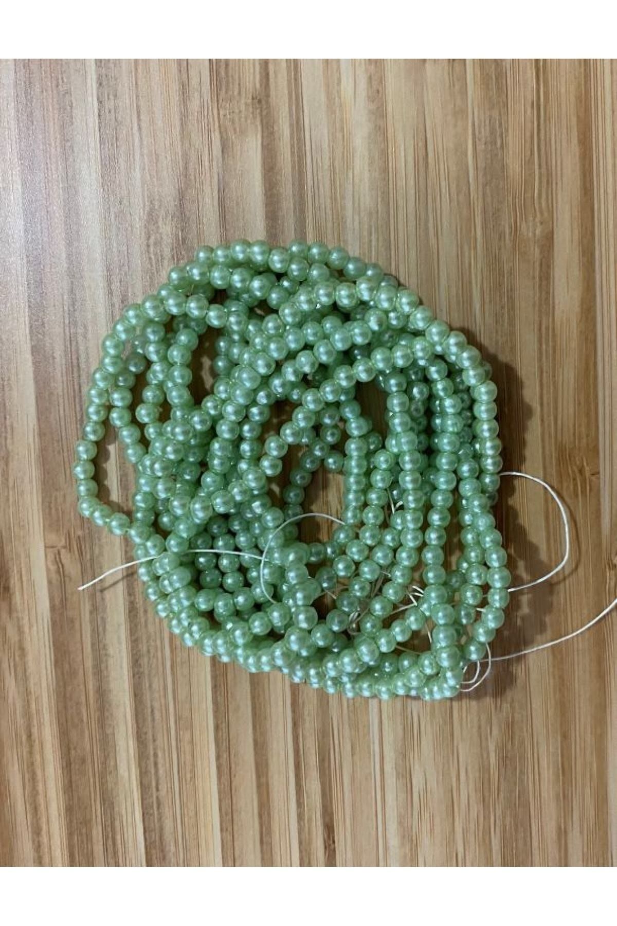 4mm Plastik Inci Boncuk 2 Dizi Yaklaşık 400 Adet. Su Yeşili