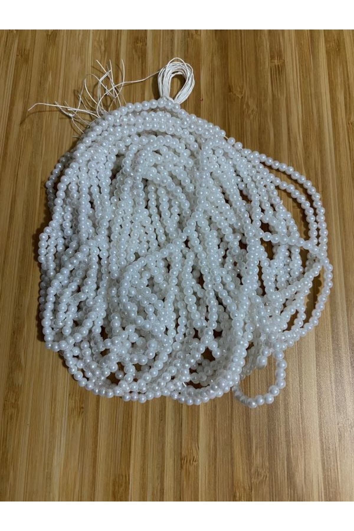 4mm Plastik Inci Boncuk 2 Dizi. Yaklaşık 400 Adet. Beyaz