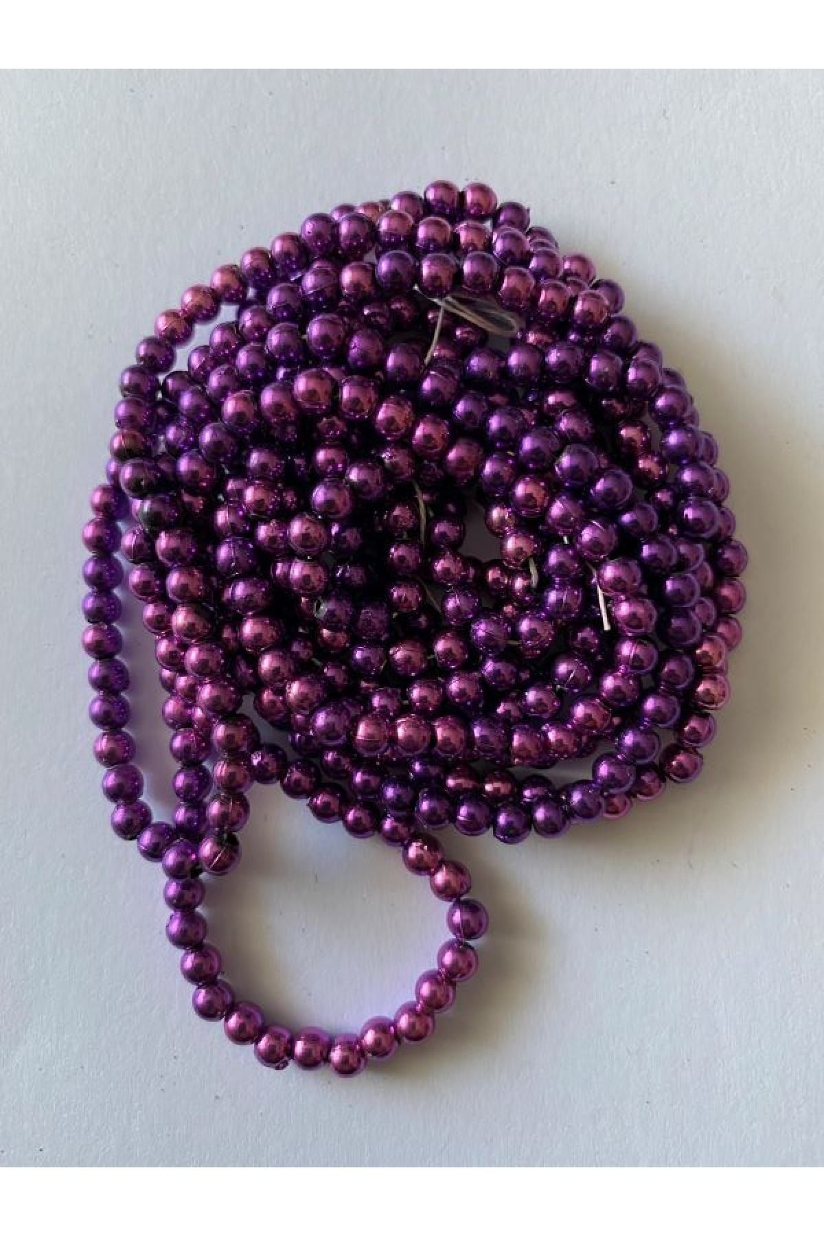 4mm Plastik Inci Boncuk 2 Dizi. Yaklaşık 400 Adet. Metalik Janjan Mor