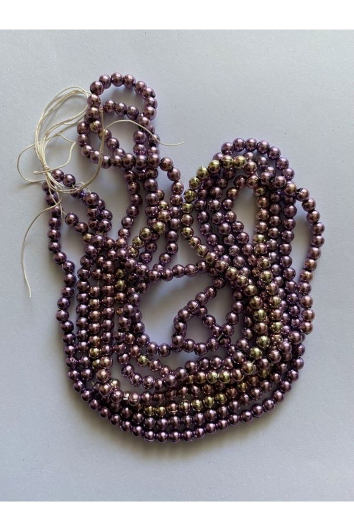 4mm Plastik Inci Boncuk 2 Dizi. Yaklaşık 400 Adet. Metalik Janjan Mürdüm