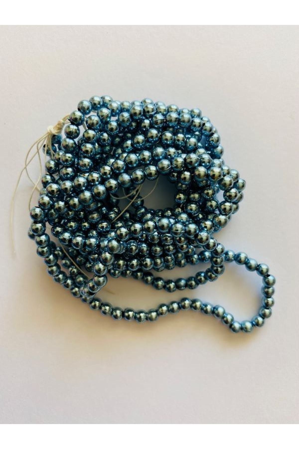 4mm Plastik Inci Boncuk 2 Dizi. Yaklaşık 400 Adet. Metalik Kurşuni Mavi