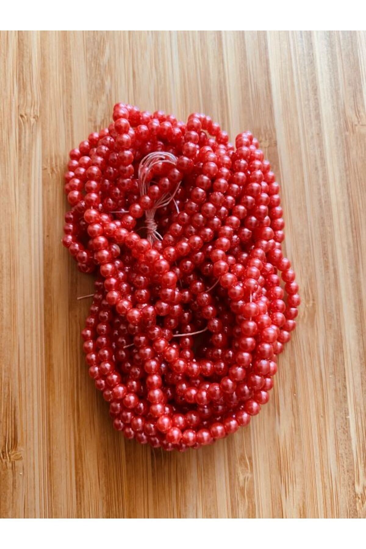 4mm Plastik Inci Boncuk 2 Dizi. Yaklaşık 400 Adet. Nar Çiçeği