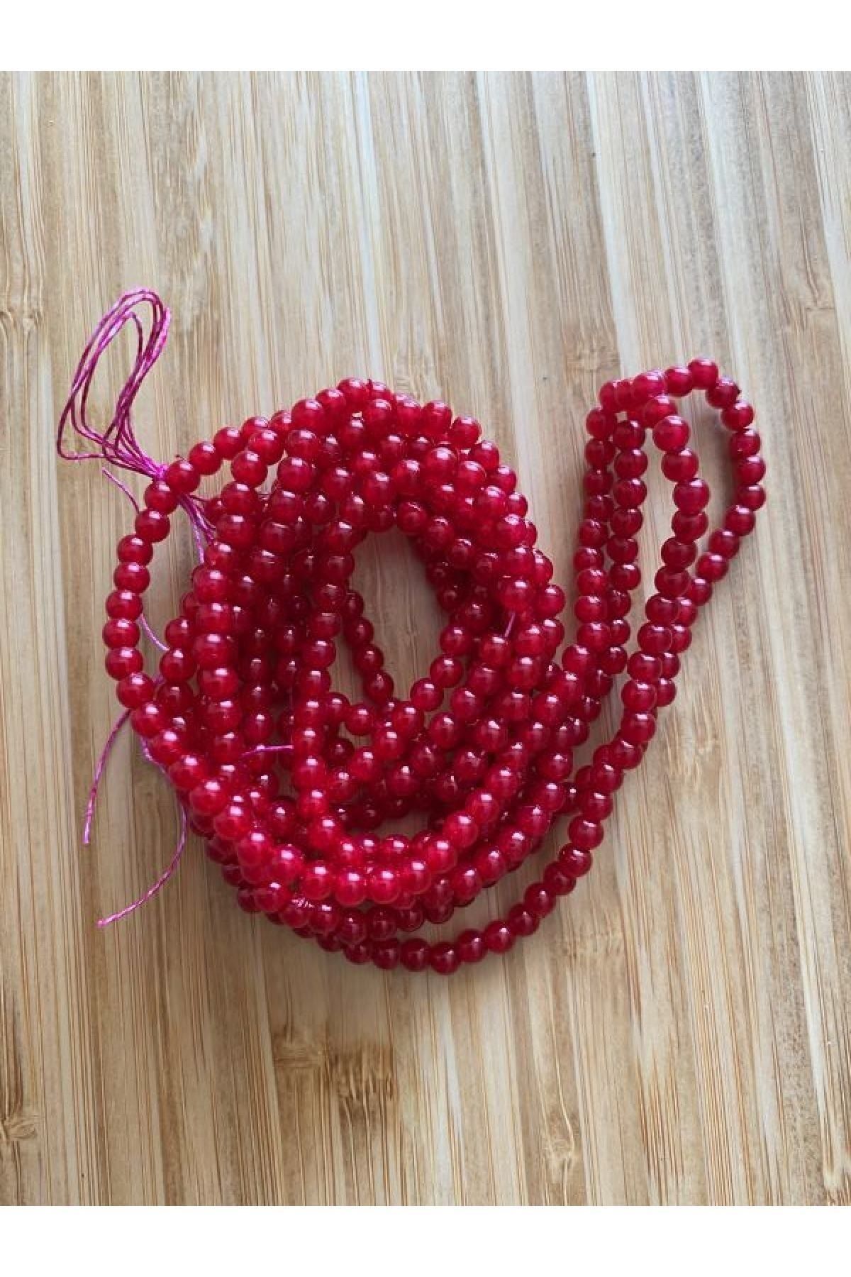 4mm Plastik Inci Boncuk 2 Dizi. Yaklaşık 400 Adet. Vişne