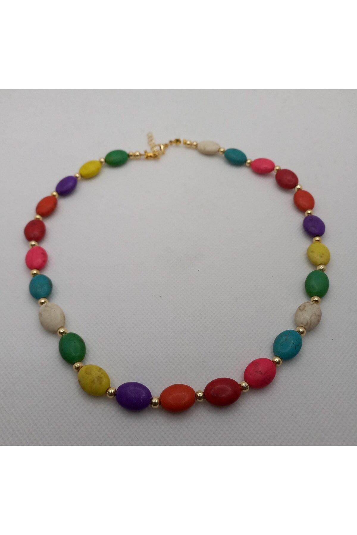 Renkli Oval Boncuk Kolye