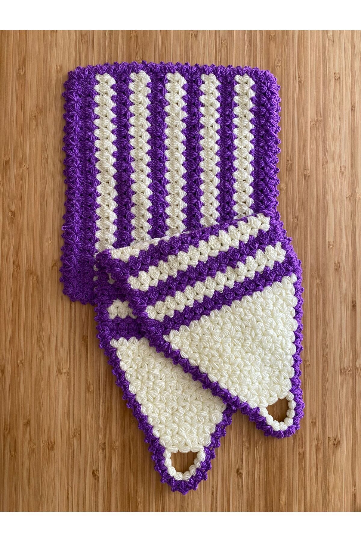 Çeyizlik Ve Banyo Lif Takımı 2’li Set. Mor/krem.