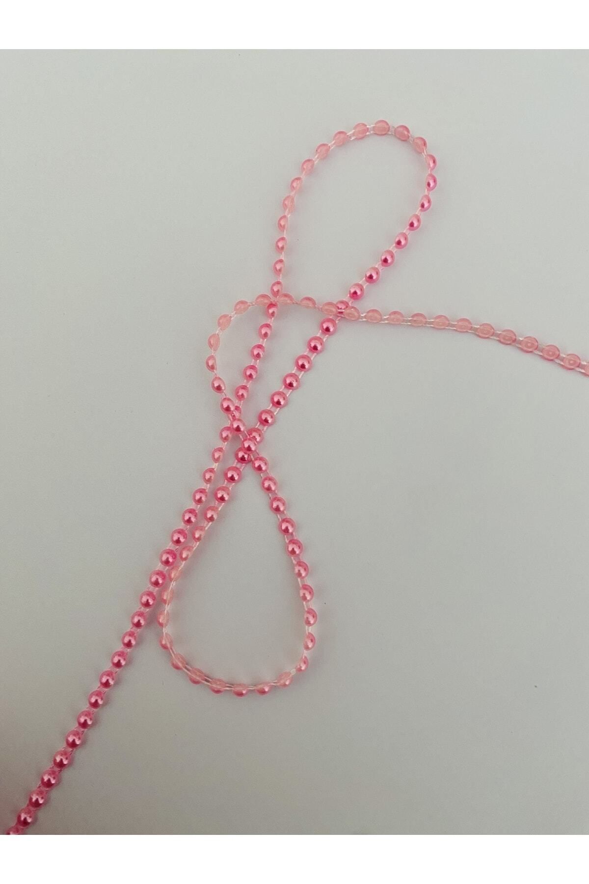 4mm Şerit Yarım Inci. Pembe. 4 Metre.