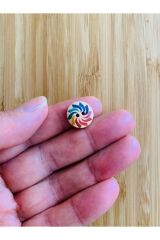 Rüzgar Gülü Desen Boyama Doğal Ahşap Düğme 15 mm.  5'li Paket. Rüzgar Gülü.