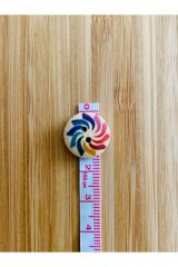 Rüzgar Gülü Desen Boyama Doğal Ahşap Düğme 15 mm.  5'li Paket. Rüzgar Gülü.