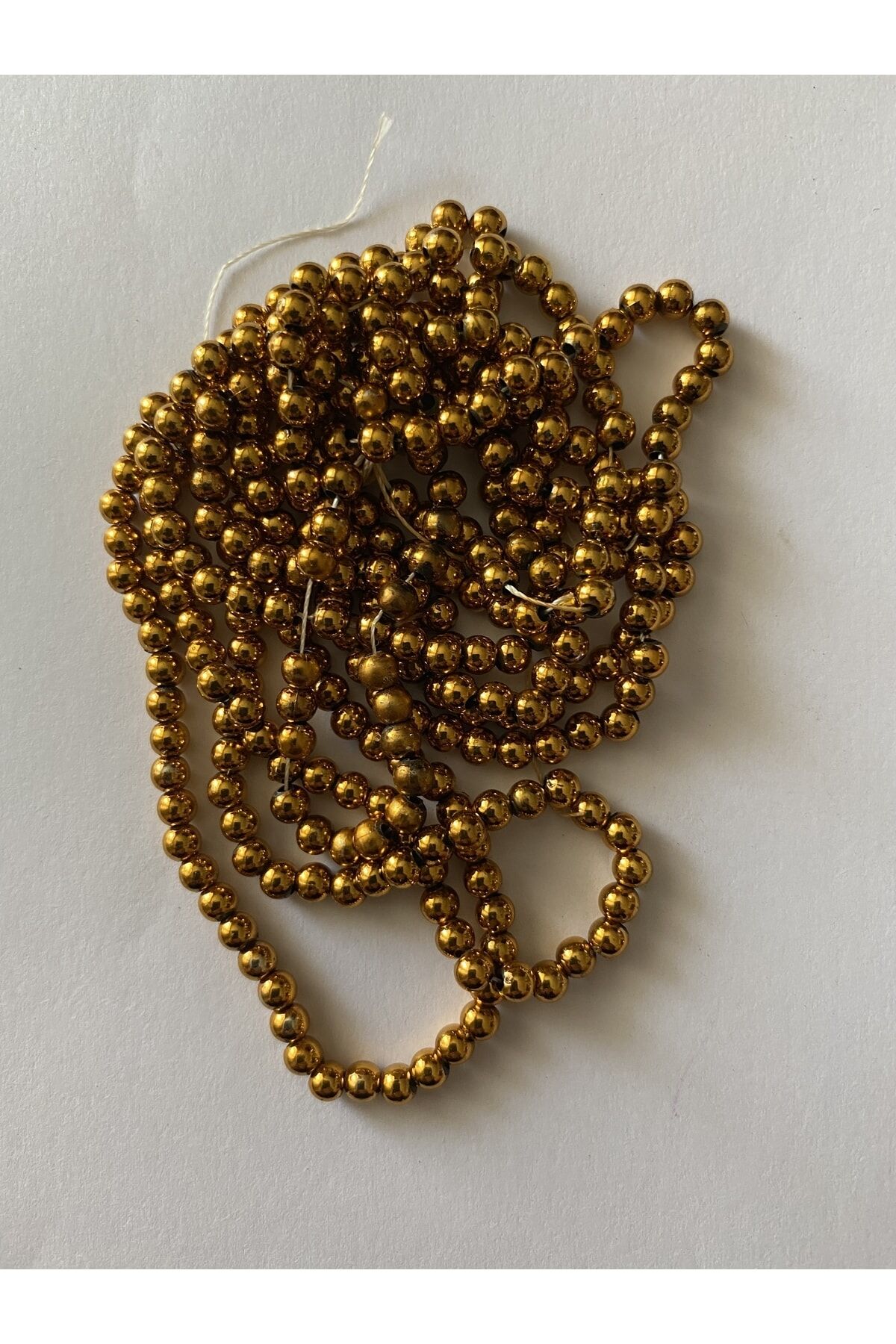4mm Yuvarlak Inci Boncuk 2 Dizi Metalik Sarı