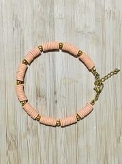 Fimo Bileklik Sarı Ara 4 No Boncuklu. Koyu Somon.