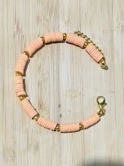 Fimo Bileklik Sarı Ara 4 No Boncuklu. Koyu Somon.