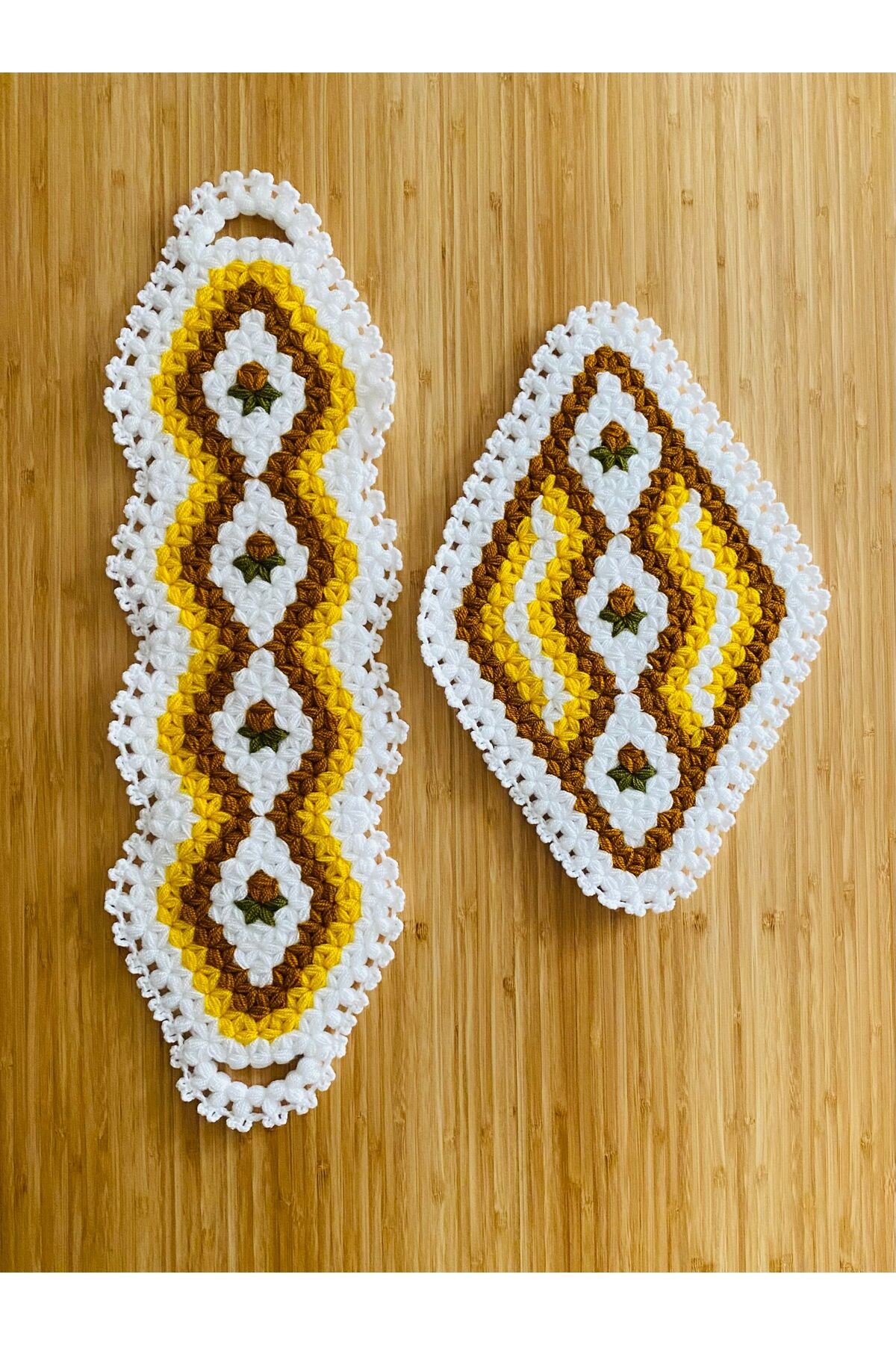 Çeyizlik Ve Banyo Lif Takımı 2'li Set. Krem-Koyu Kamel-Sarı-Yeşil.